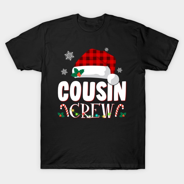 Cousin Crew Santa Hat Red Plaid Matching Christmas Pajamas T-Shirt by Navarra